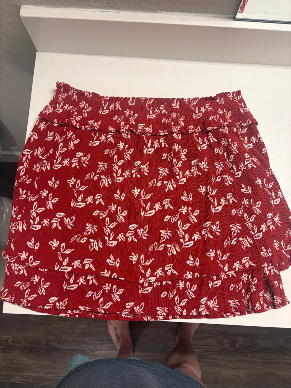 Market & Spruce Red Floral Tiered Mini Skirt